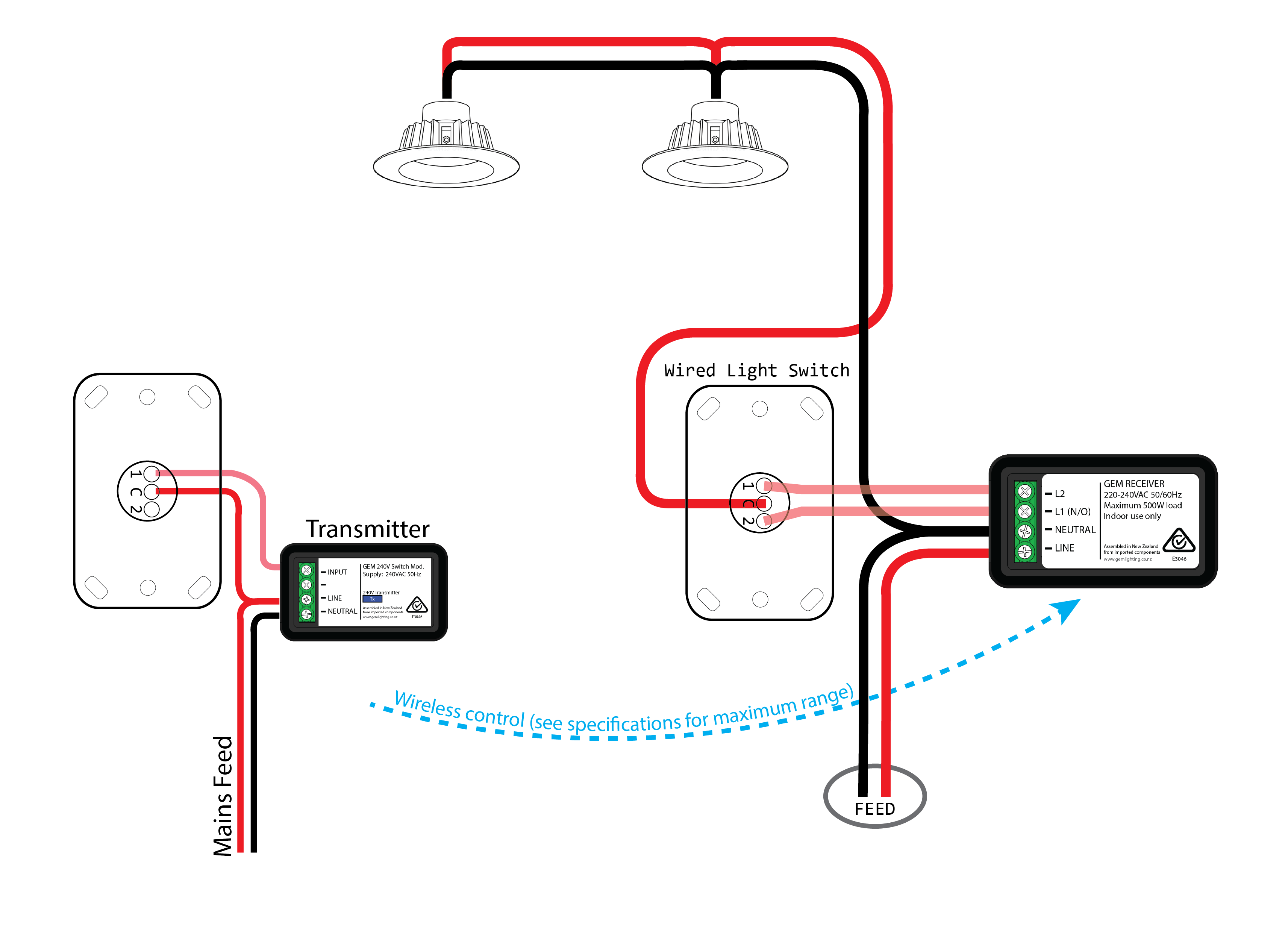 Two-way control with an existing switch — original GEM wiring diagram