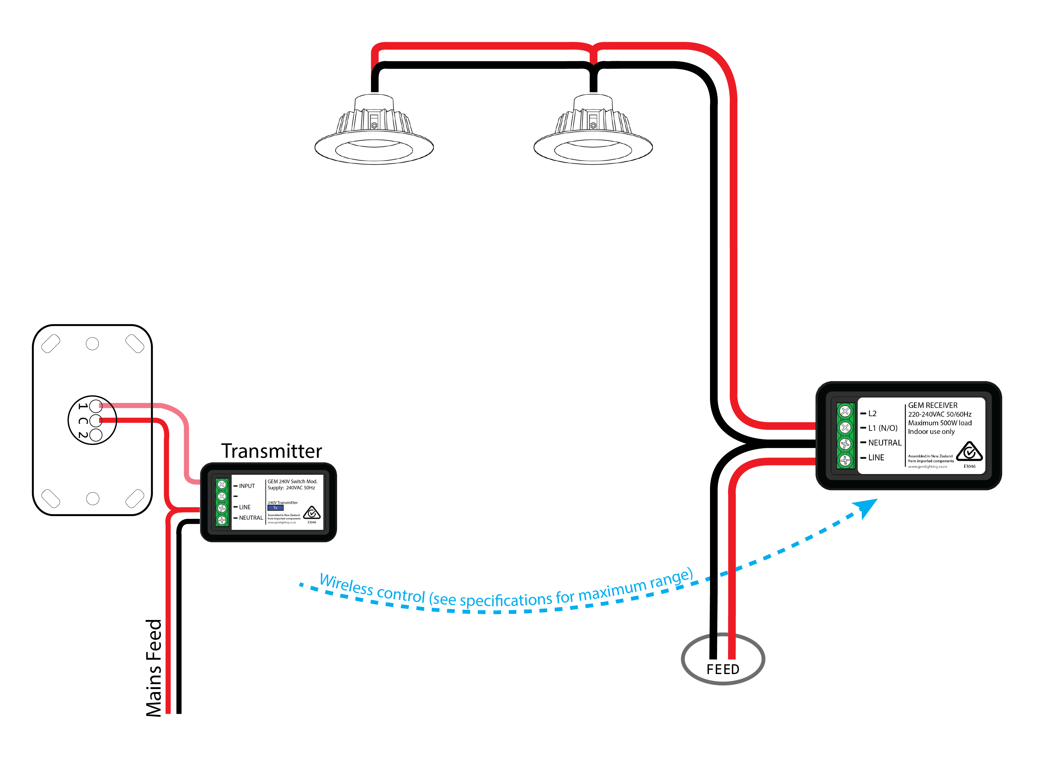 Wireless-only arrangement — original GEM wiring diagram
