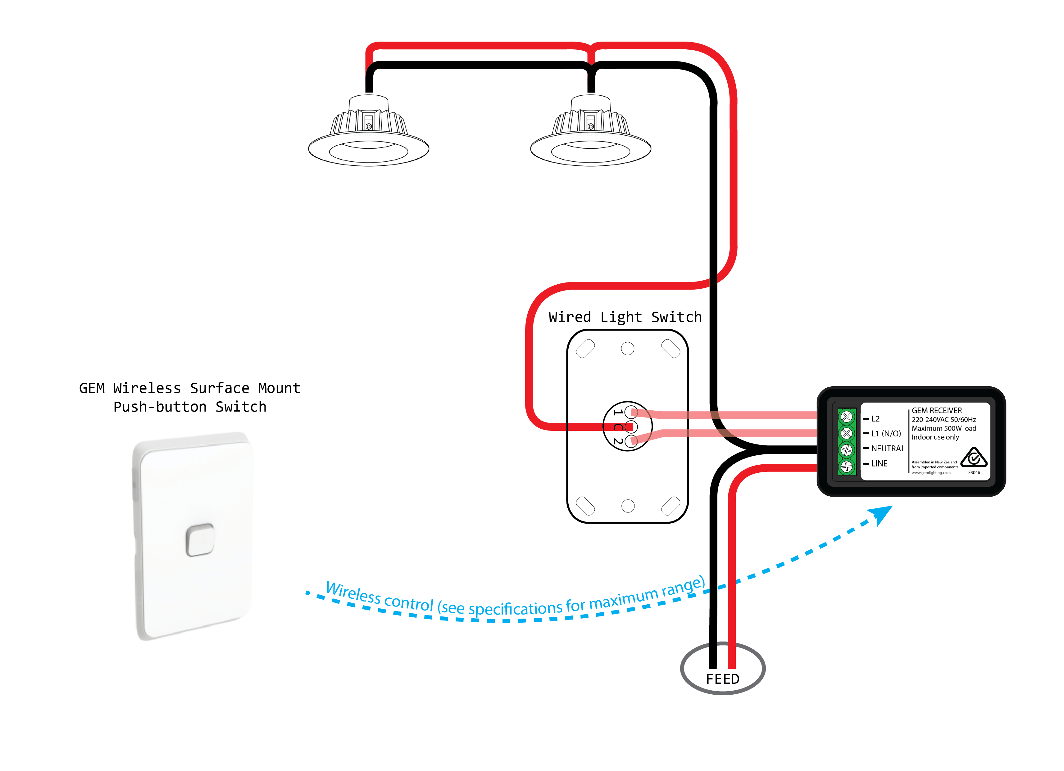Two-way control with an existing switch — original GEM wiring diagram